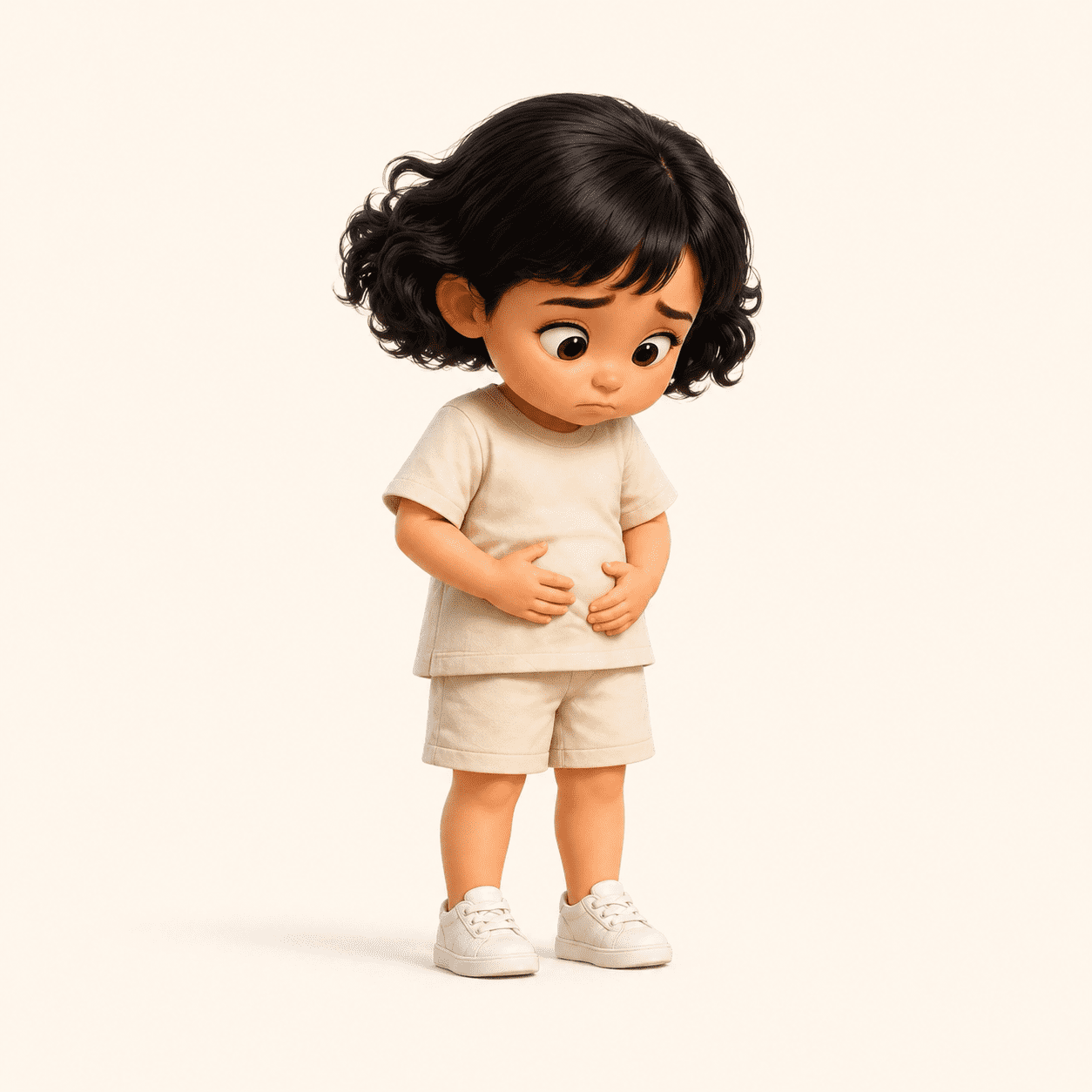 Child holding tummy — hungry stomach growling